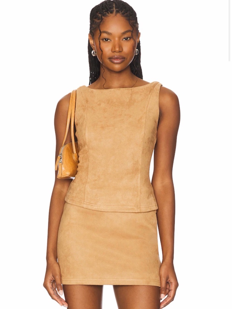 Superdown Aviva Faux Suede Top And Skirt